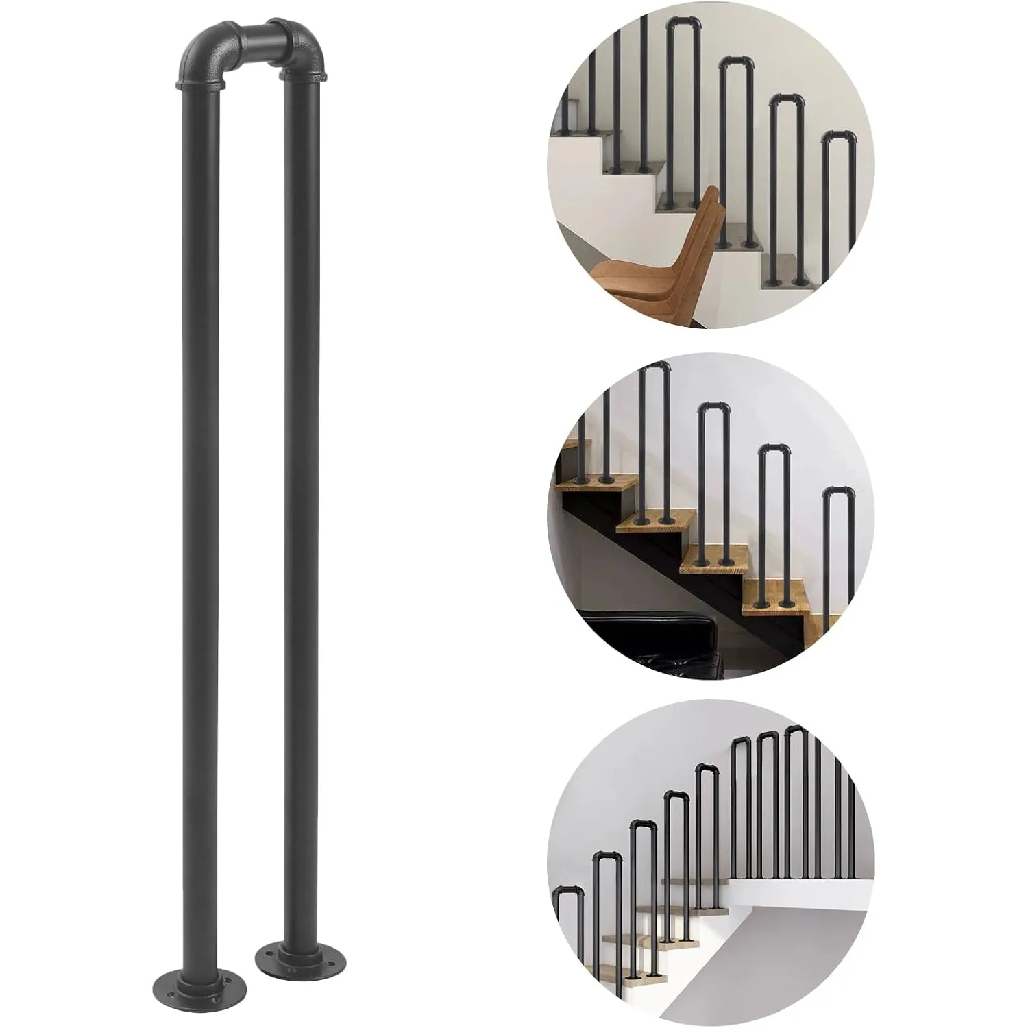 Stair Handrail, U Shaped Wrought Iron Railing Non Slip Safety Indoor or Outdoor Elderly Children's Support Poles for Loft, Hotel