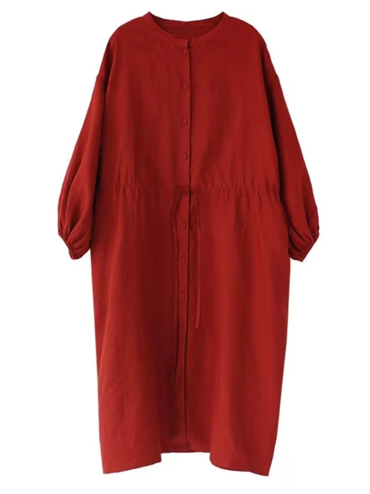 Retro Rosso Sette Quarti Sve Dr Estate da Donna Versatile Vita Allentata Cinching Dimagrante Apertura Completa irt Dr