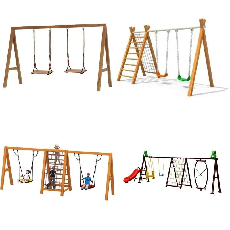 Classic Outdoor Wooden Swing Stand with Double Flat Seat for Backyard Playground