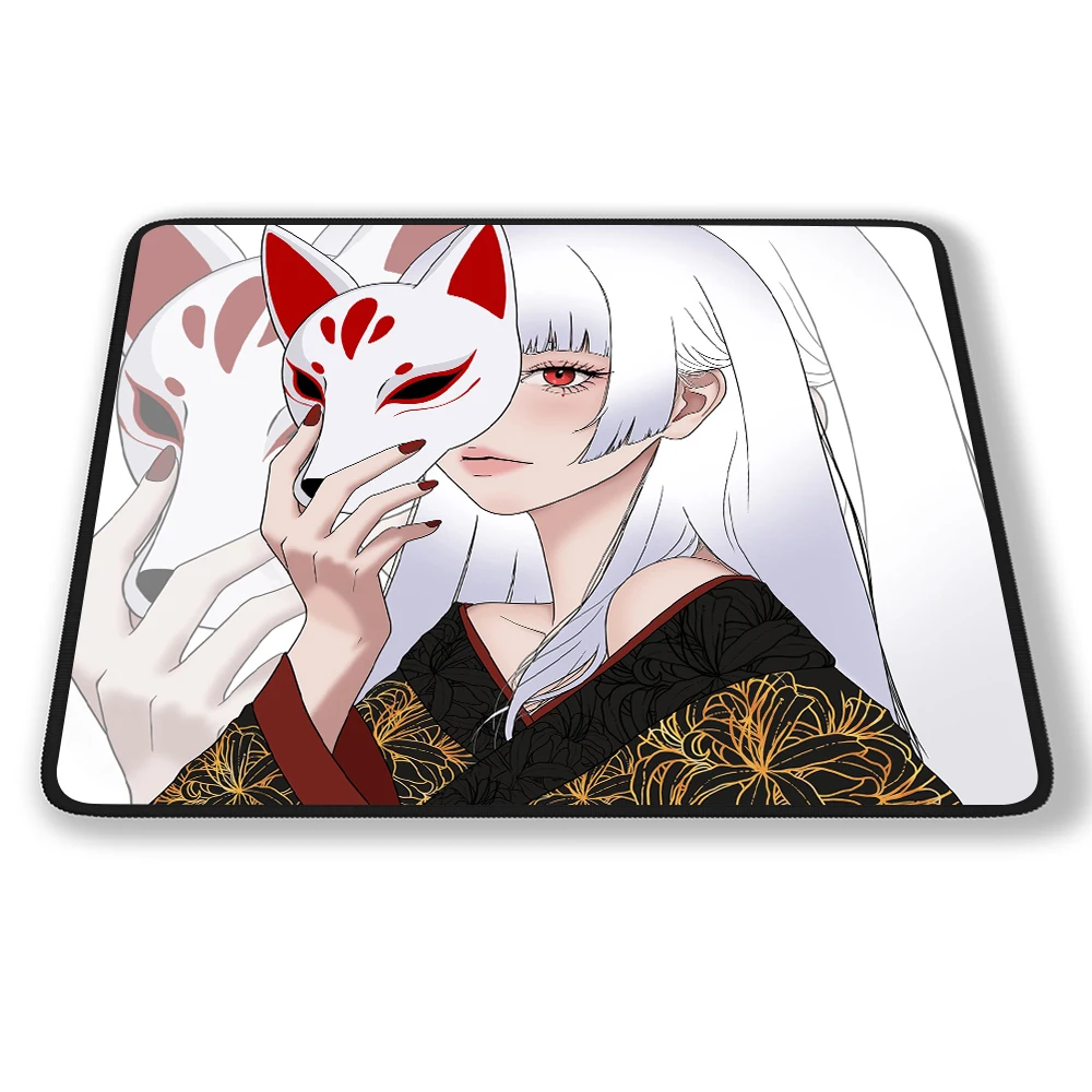 Game Professional E-Sports Mouse Pad FPS Gamer Computer Mousepad 45*40cm Premium Locking Edge Mouse Mat Fox Mask Girls Desk Mat