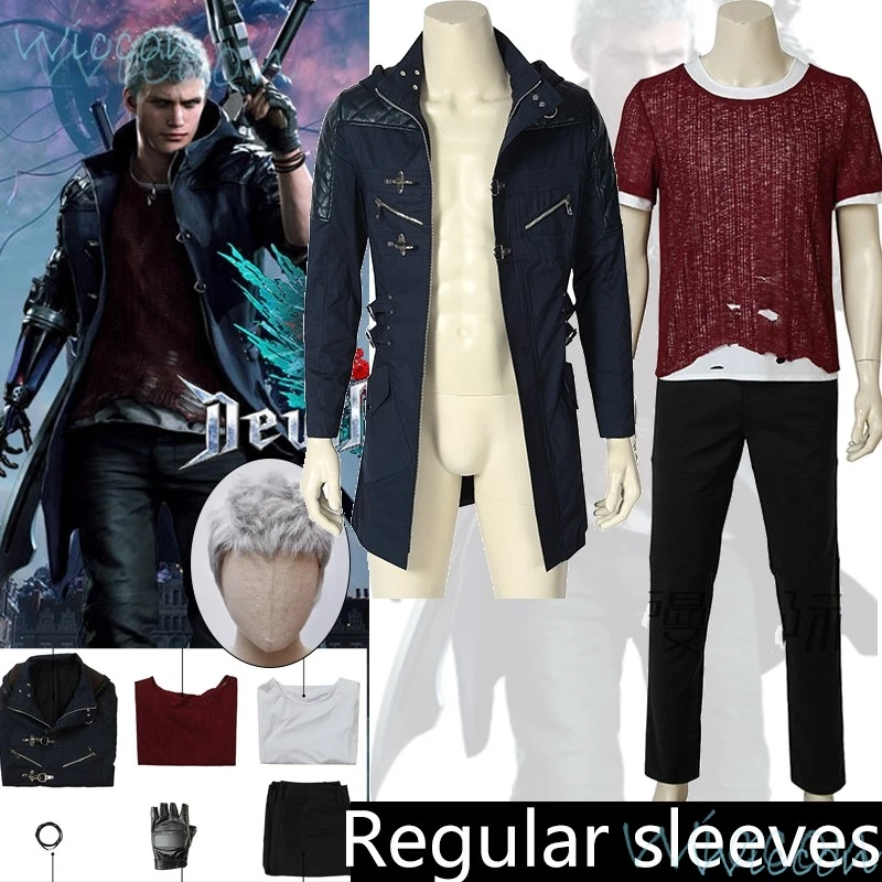 Game Nero Cosplay Devil Kan Huilen 5 Cos Kostuum Witte Grijze Pruik Pak Comic-Con Uniform Halloween Party Outfit Voor Heren Jas Handschoenen