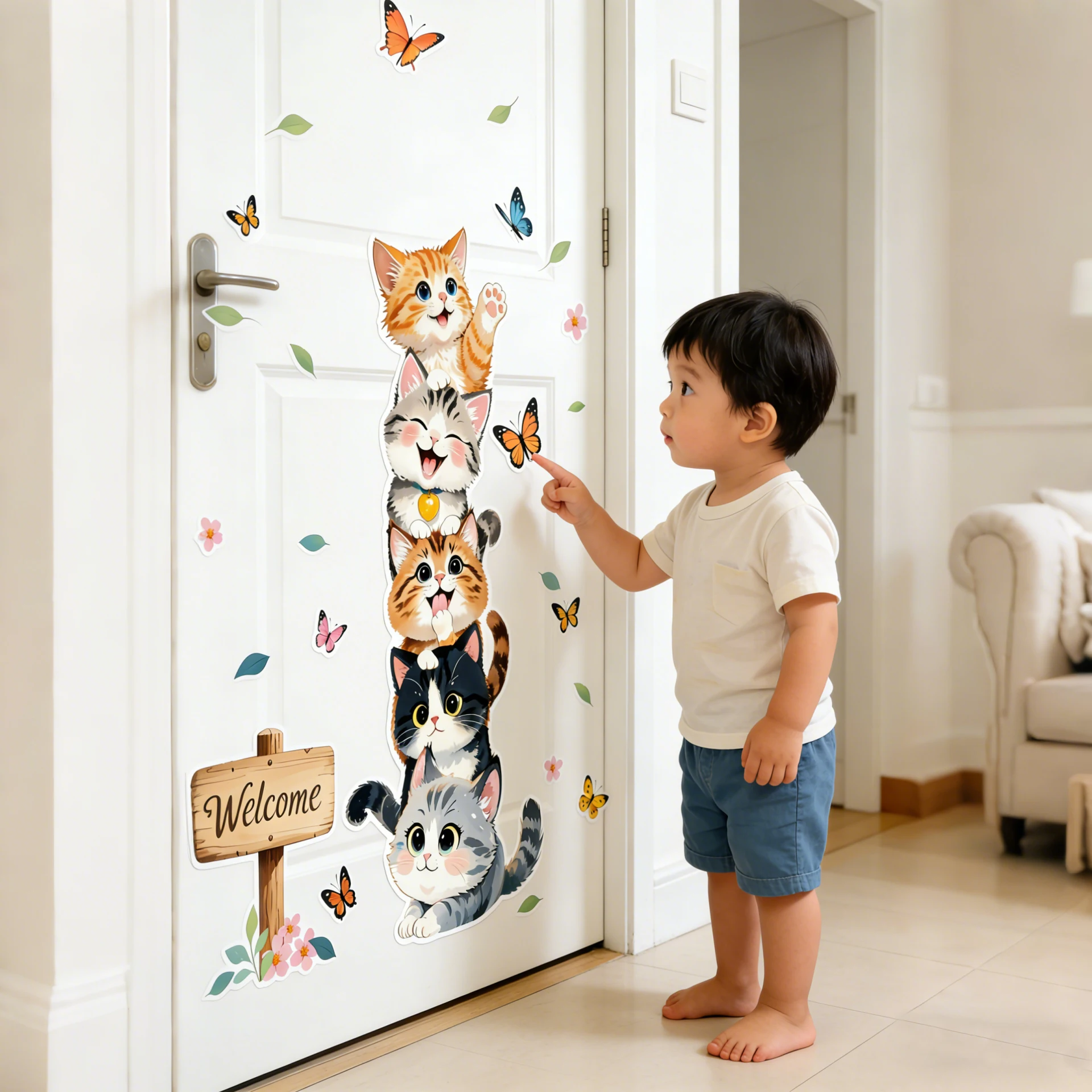 Cat Butterfly Wall Stickers Children's Bedroom Decor Self-Adhesive Wall Decals Wholesale Cute Animal Theme Room Decorations