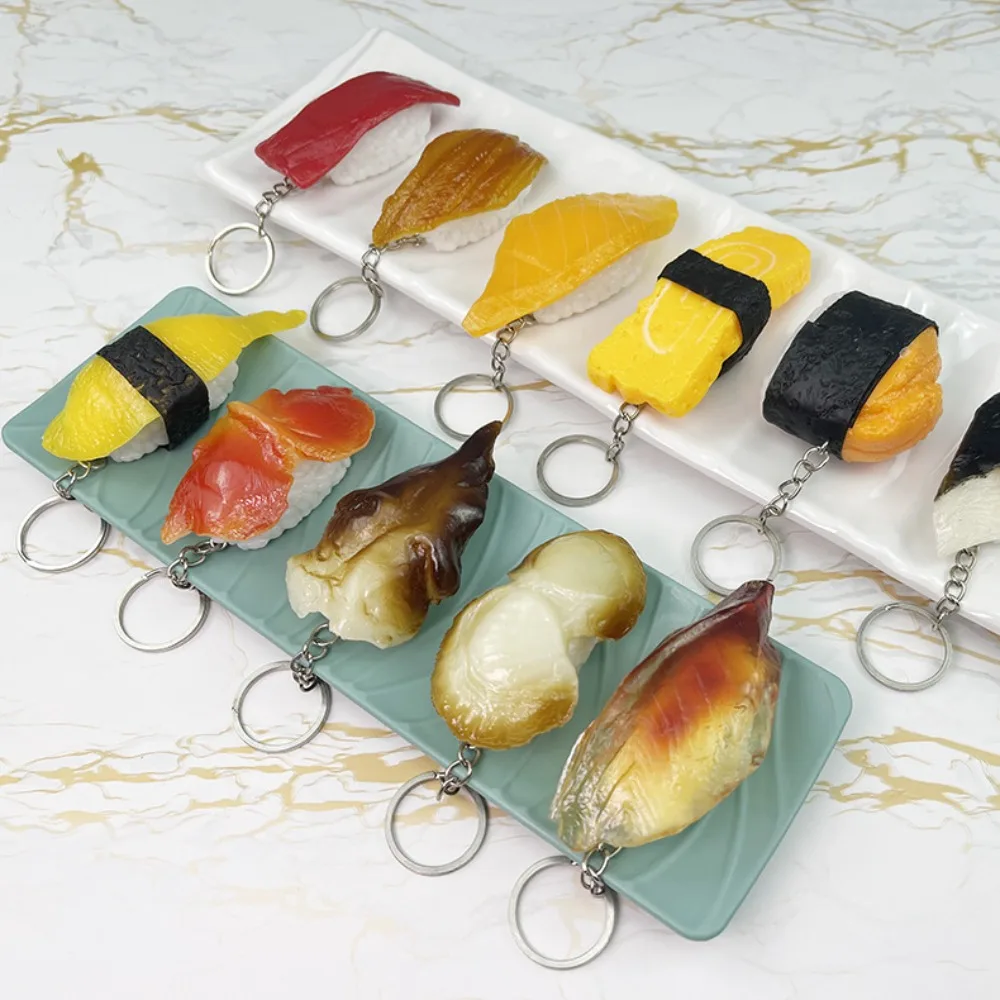 Rice Ball Salmon Fake Sushi Key Holder Luxury Funny Simulation Food Keychain Exquisite Fashion Bag Hanging Pendant