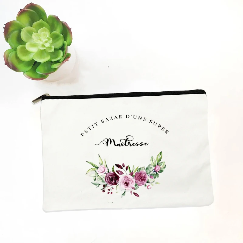 Bolsa de maquiagem com estampa floral francesa para mulheres, estojos cosméticos, presentes para professor, maitre, atsem, amesh, avs, alta qualidade