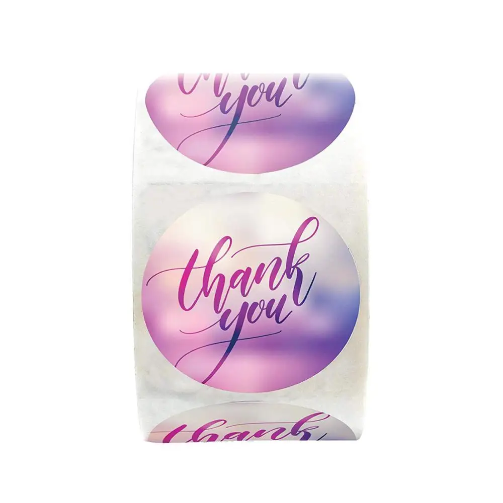 500pcs/roll Thank You Sticker Seal Labels Round For Package Personalized Stationery Purple Minimalist Gradient Stickers