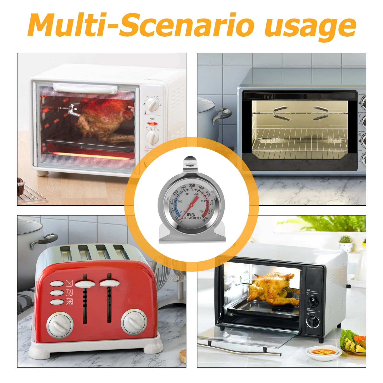 

2Pcs Oven Thermometer Stainless Steel Kitchen Cooking Thermometer Accurate Temperature Gauge for Baking Grilling Barbecue