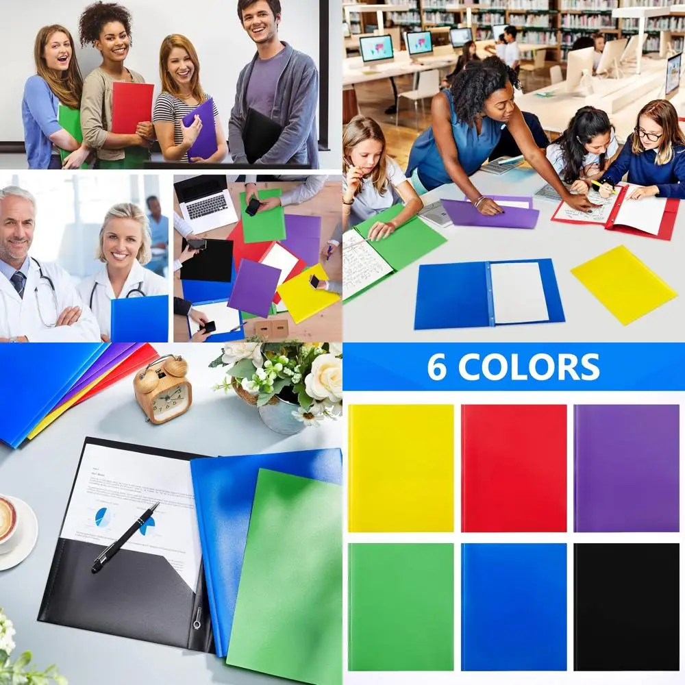 

Heavy-Duty Plastic Pocket Folders with 3-Prong Fasteners, Business Card Slot, Stylish for School and Office Use