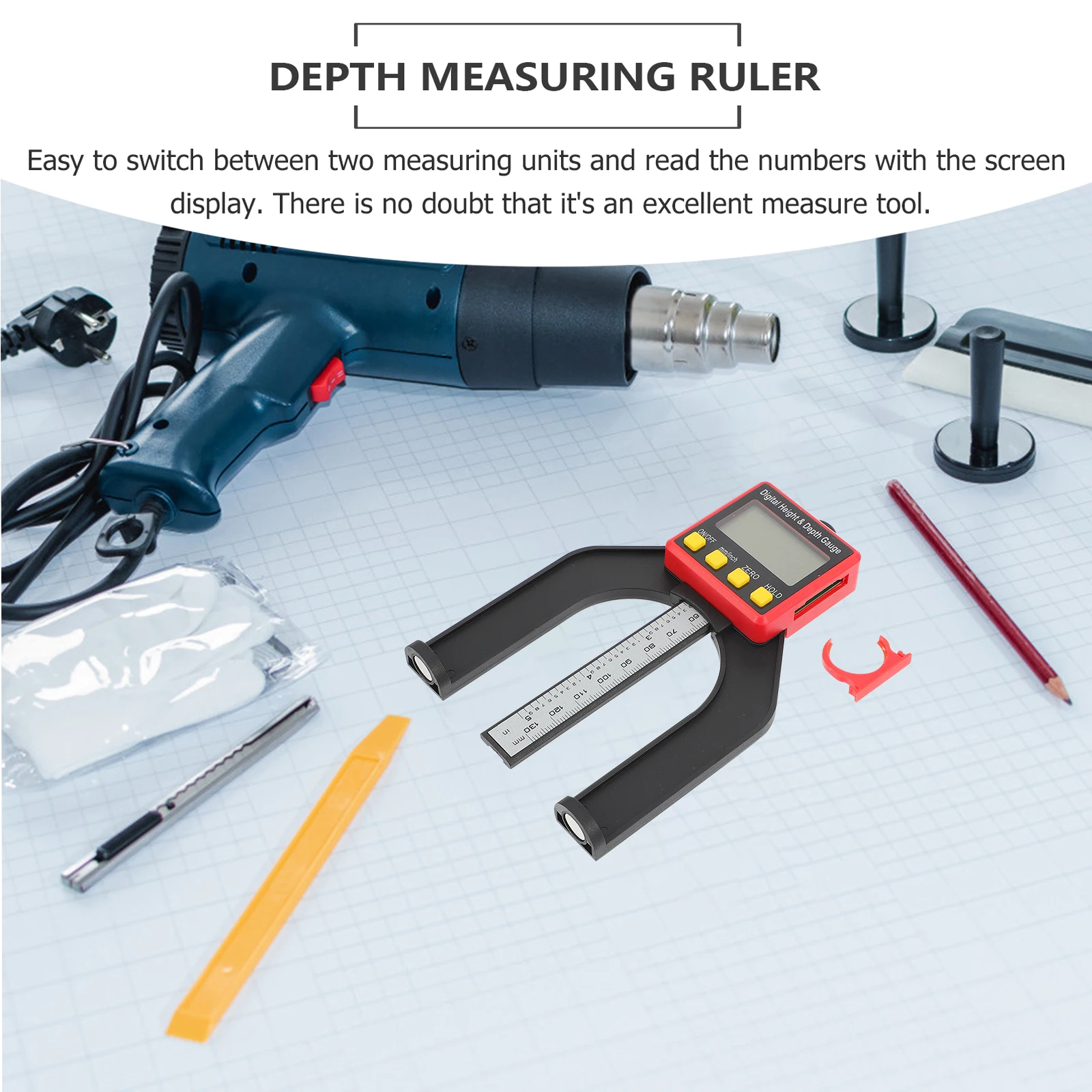 Digital Height Gauge Depth Caliper Woodworking Tool Magnetic Base Plastic Ruler Measuring Instrument Millimeters Inches