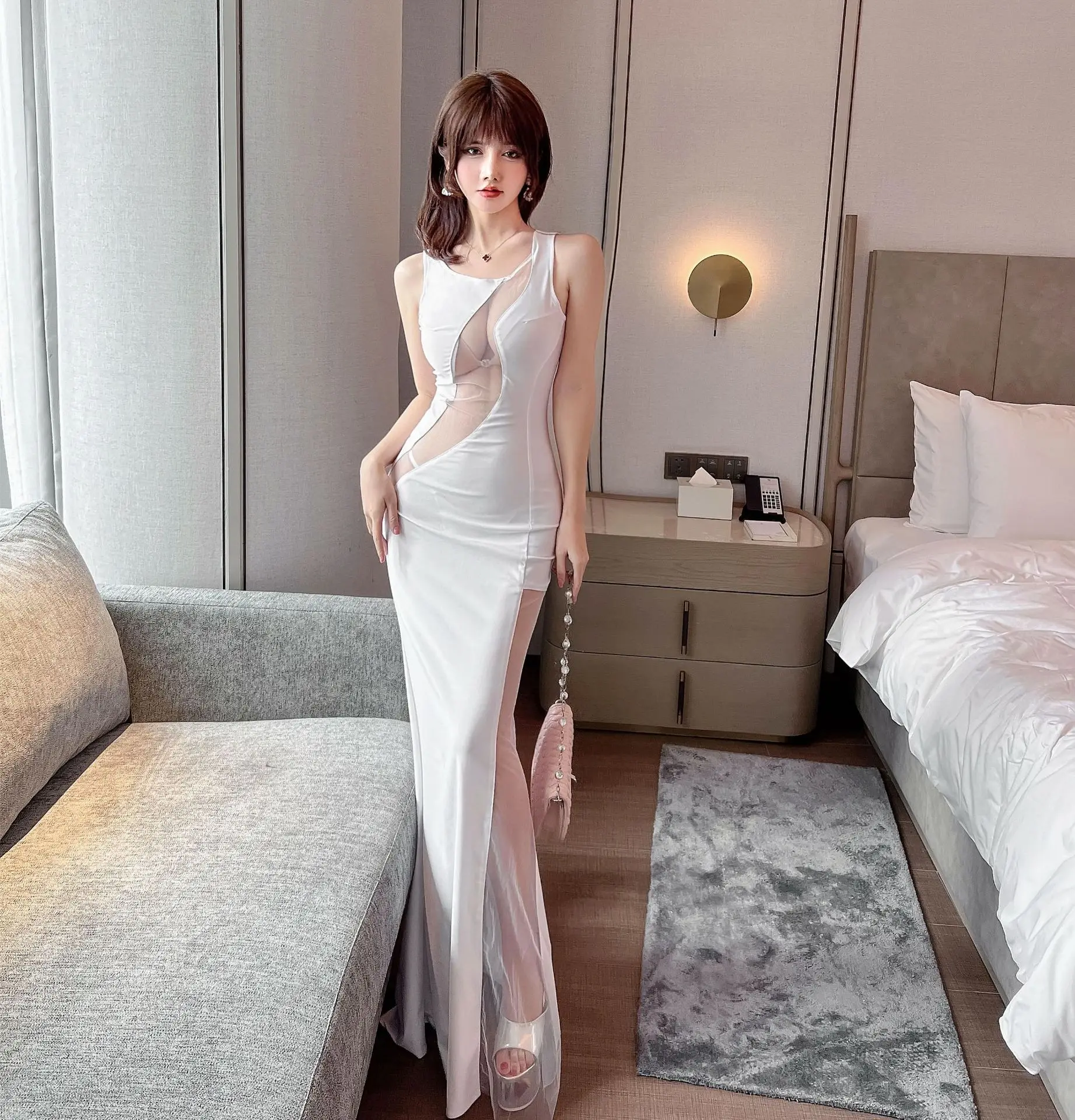 

Сексуальное облегающее платье с круглым вырезом для женщин, высококачественное, для ночного клуба, с эффектом похудения, массажное, из полиэстера