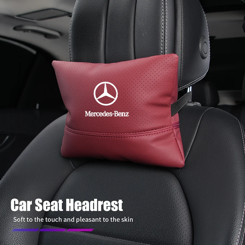 Car Seat Pillow Auto Logo Headrest Neck Support Cushion For Mercedes Benz AMG A C Class W201 W210 W108 W204 W205 W203 W211 W124