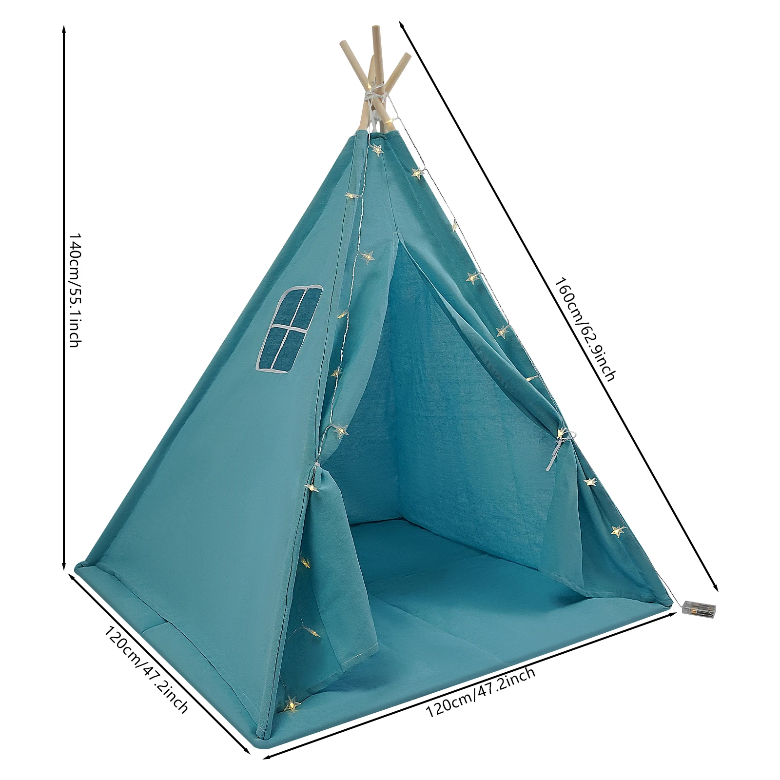 Tipi-Zelt für Kinder – Spielzelt aus 100 % Baumwolle und Leinen mit gepolsterter Matte und Sternlichtern, faltbares Indoor-Spielzelt für Mädchen und Jungen – Detail 8