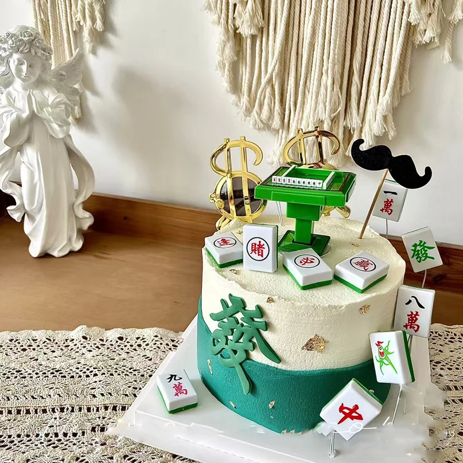 Kunststoff Mahjong Tisch Kuchen Dekoration Dekoration Dekoration Vater Mutter Ehemann Geburtstag Feier Backen Dekoration – Detail 5