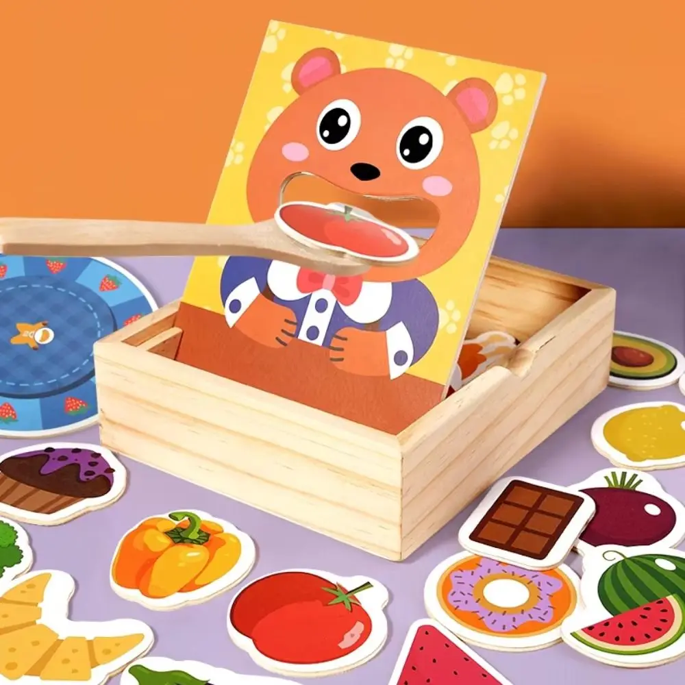 Simulation d'alimentation alimentaire, jeu d'alimentation, Simulation d'ours d'éducation précoce, ensemble de nourriture, cuillère de jeu de rôle, jouet d'alimentation en bois