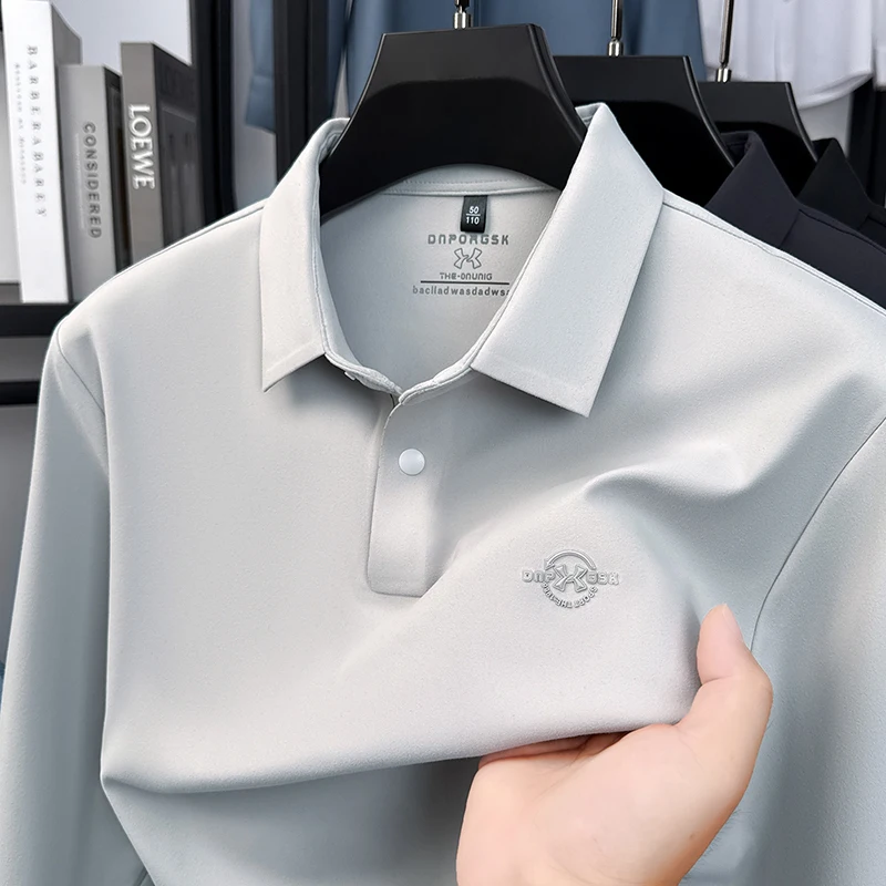 

Men's Long Sleeve Polo Shirt Lapel Collar Soft Ice Silk Fabric Breathable Quick Dry Anti Wrinkle Casual Autumn Spring Men's Wear