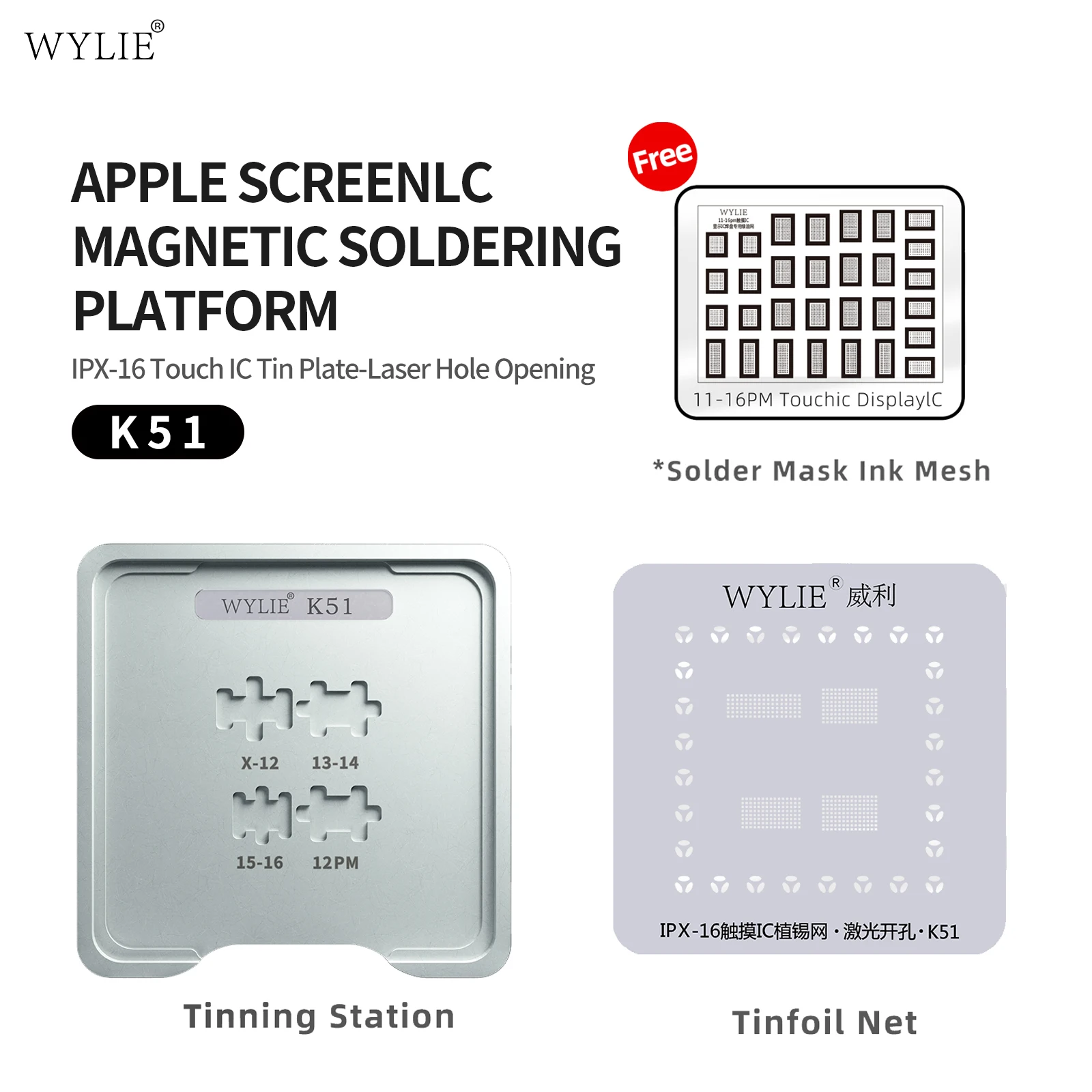 

WYLIE K51 IPhone Screen IC Magnetic Tinning Platform with Tinning Net Green Oil Net for IPhone X-16 Touch IC Repair Tinning Tool