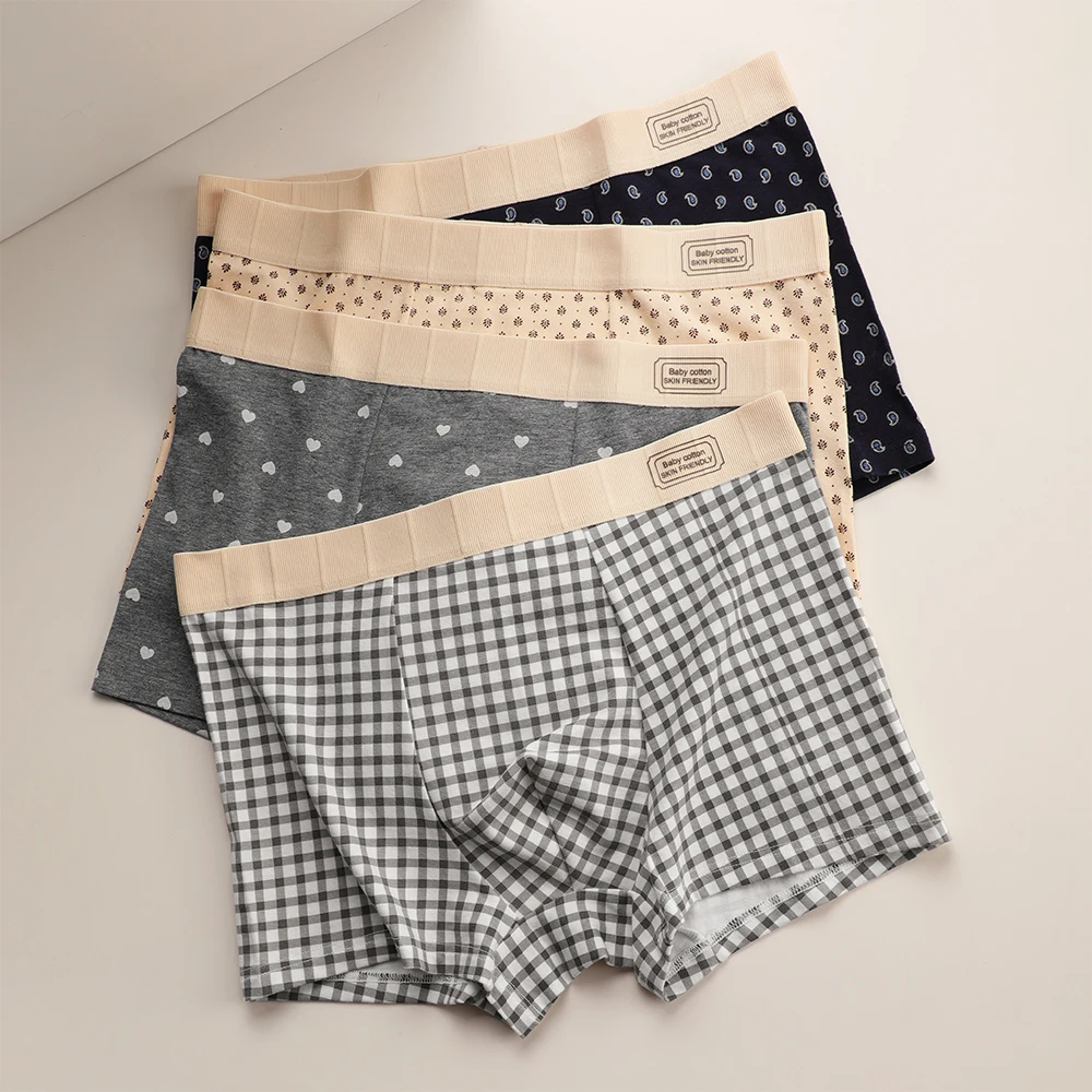 

3PCS/Pack L-4XL Cotton Classic Plaid Man Undrewear Breathable Double-layer Crotch Boxer Comfort Soft Elastic Waist Underpants