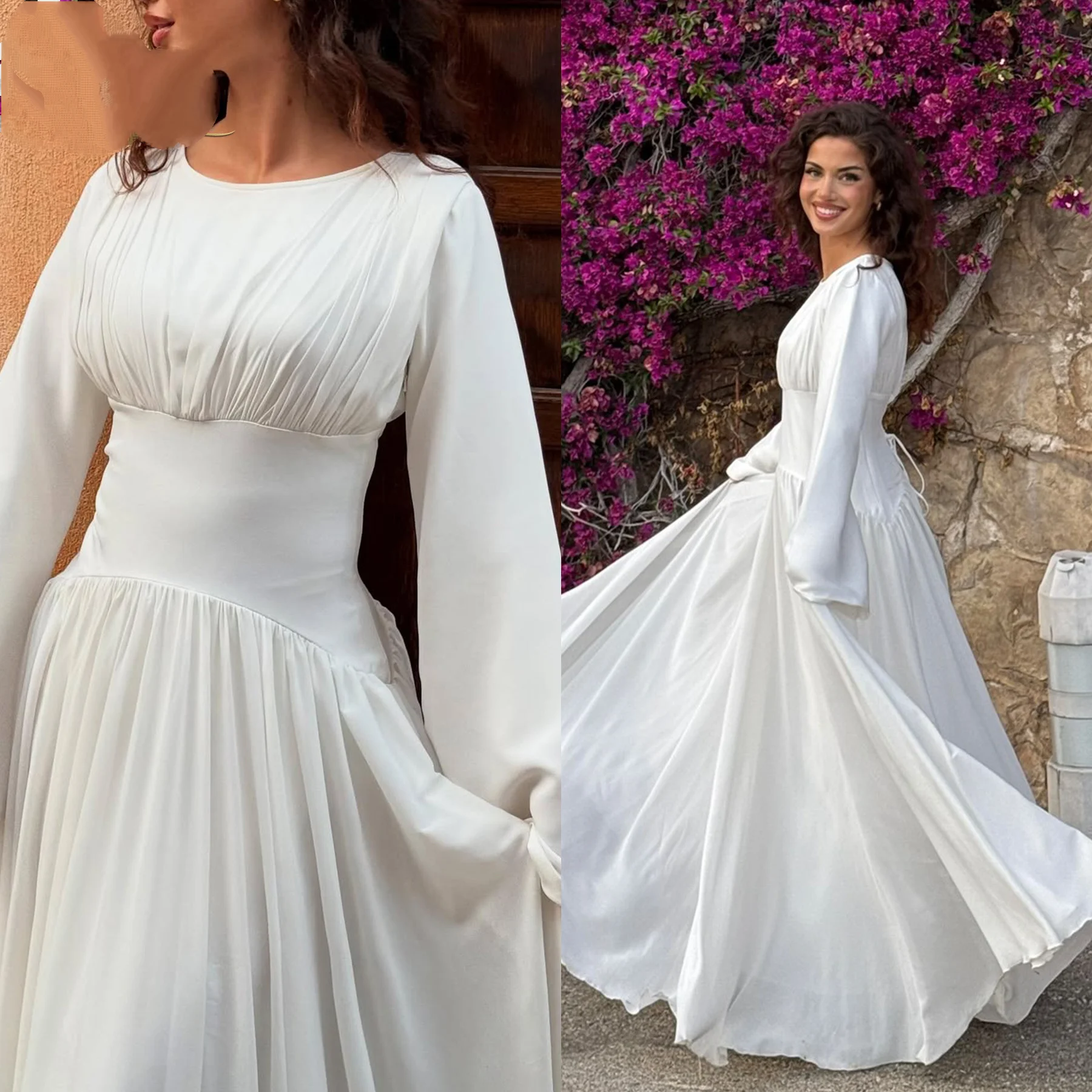 Dubai Muslim Women Maxi Dress Solid Color Waist Cinch Long Sleeve Floor Length Modest Gown For Eid Party Occasions