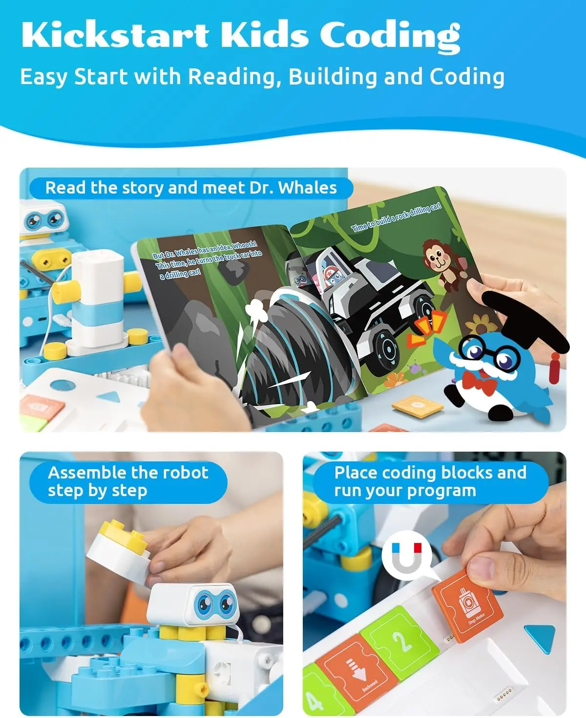 Kit de robot télécommandé et de codage C3 Pro 12 en 1 pour enfants 4+, programmation avancée de panneaux et de cartes intelligents, jouet STEM éducatif, Bl