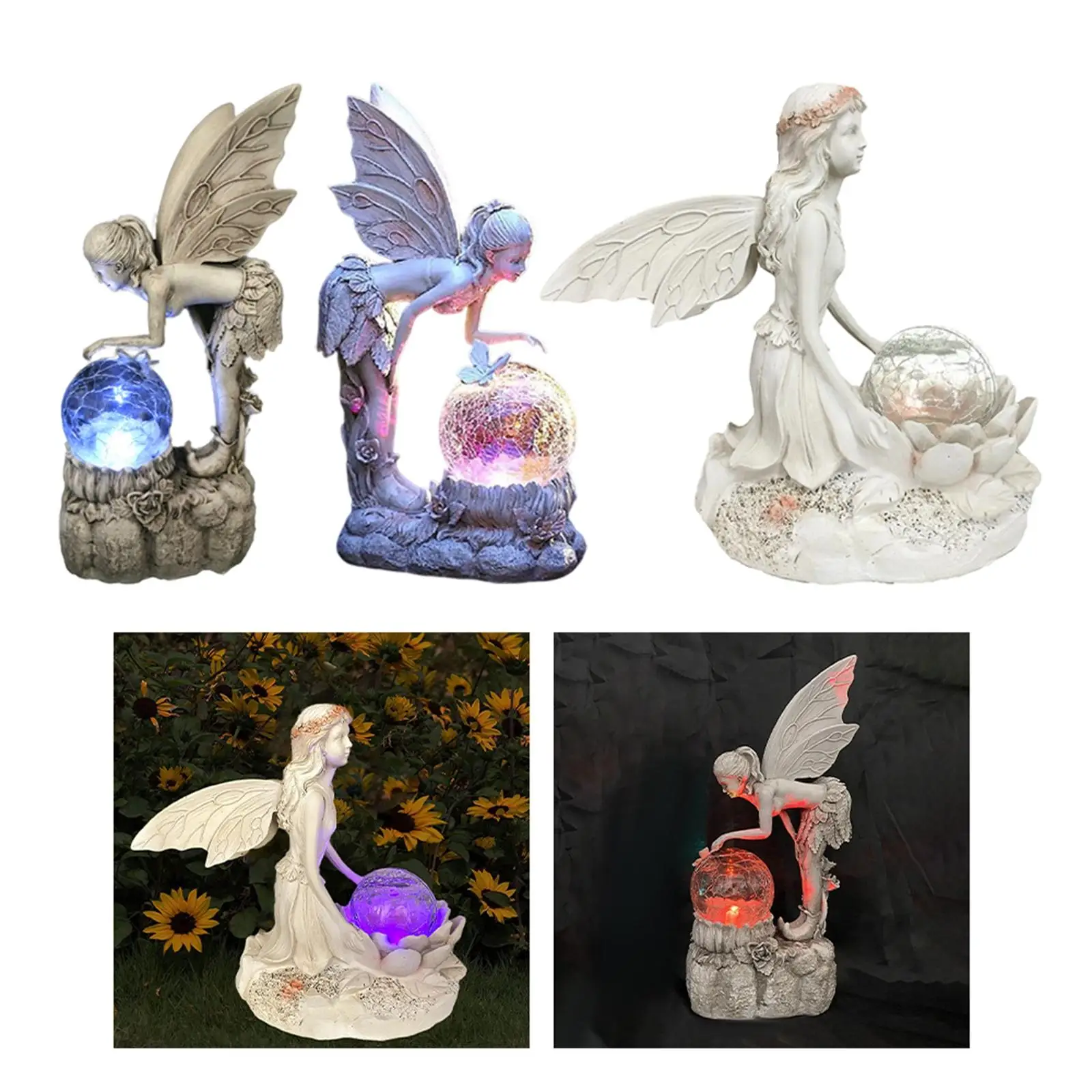 LED Fairy Figurine with Solar Power Light for Patio Balcony Birthday Gift