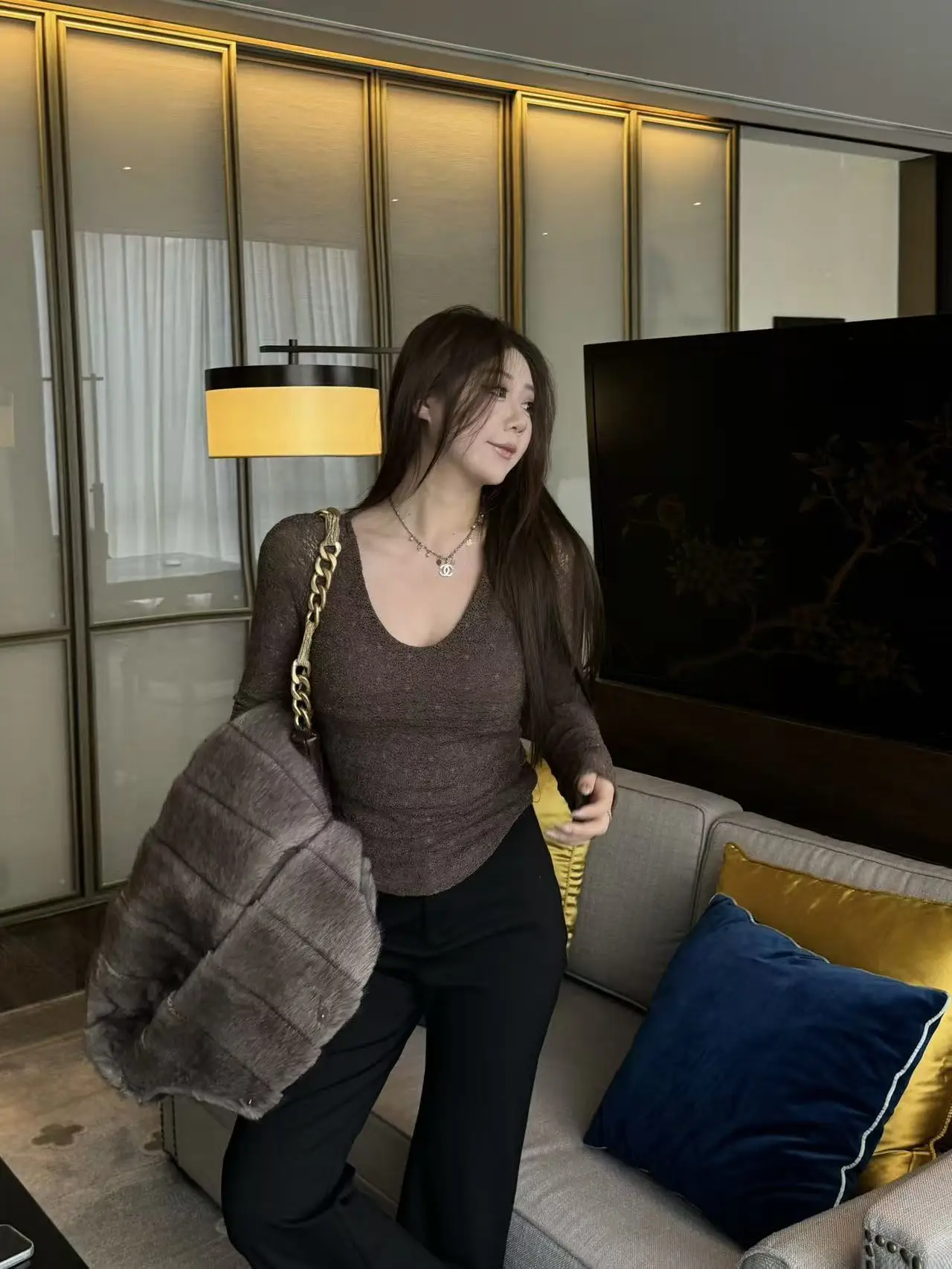 

Qiqi plus Size Women's Vintage Lace V-ne Slimming Top High-end Vintage Sle Long Sve Polyester Fiber Casual Wear