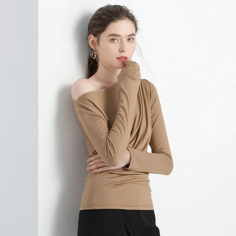 بلوزات قطنية نسائية ربيعية عصرية جديدة لعام 2025 بأكمام طويلة وياقة منحرفة قميص Blusas ملابس الخريف blusas femeninas