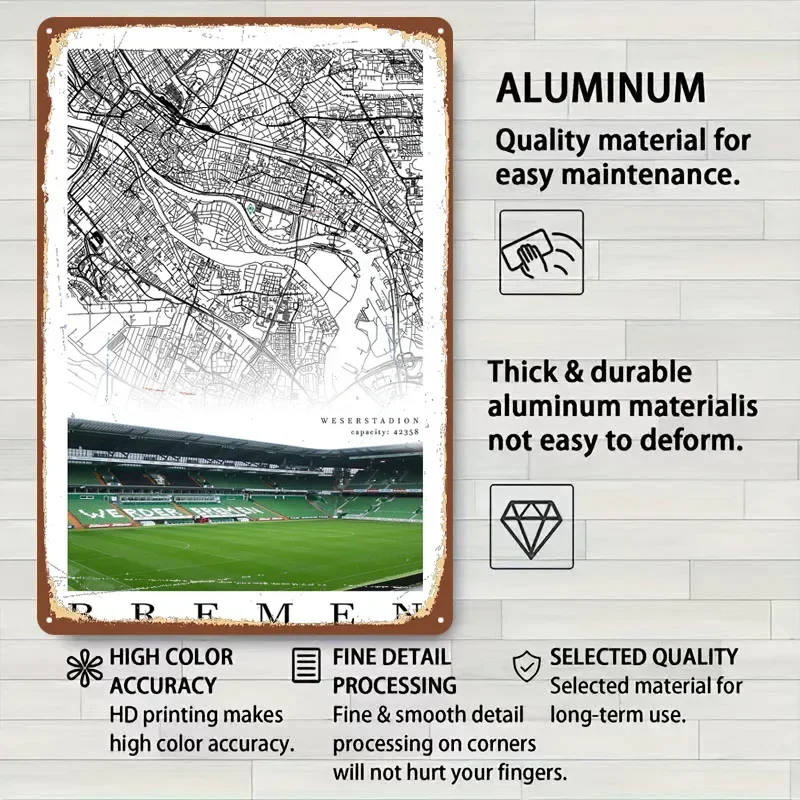 ملصق ملعب Werder Bremen خريطة علامة معدنية لتصميم الغرفة لوحات القصدير المخصصة لتزيين جدران الفن الداخلي العتيق