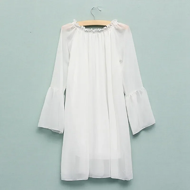 Fashion High Quality Women\'s Sexy Casual Halter Sexy Boho Ruffle Sleeve Top Mini Dress Slash Neck Loose Solid Color Woman Dress