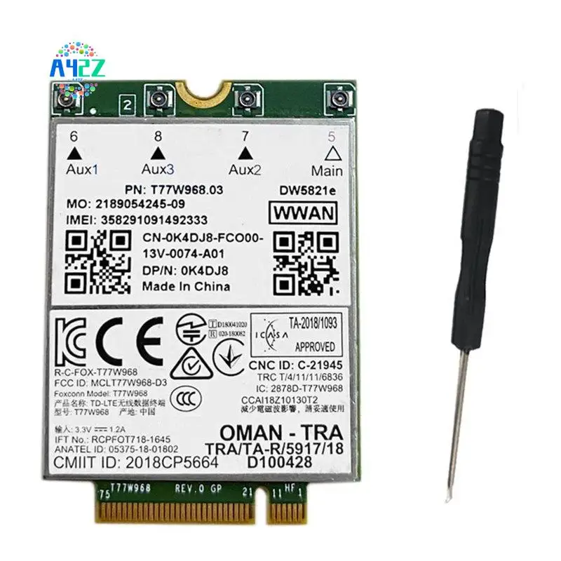 

A42Z-T77W968 DW5821E 4G LTE Module X20 LTE Cat16 Gigabit 4G Wireless Card Kit For Dell 5420 5424 7424 7400 Laptop