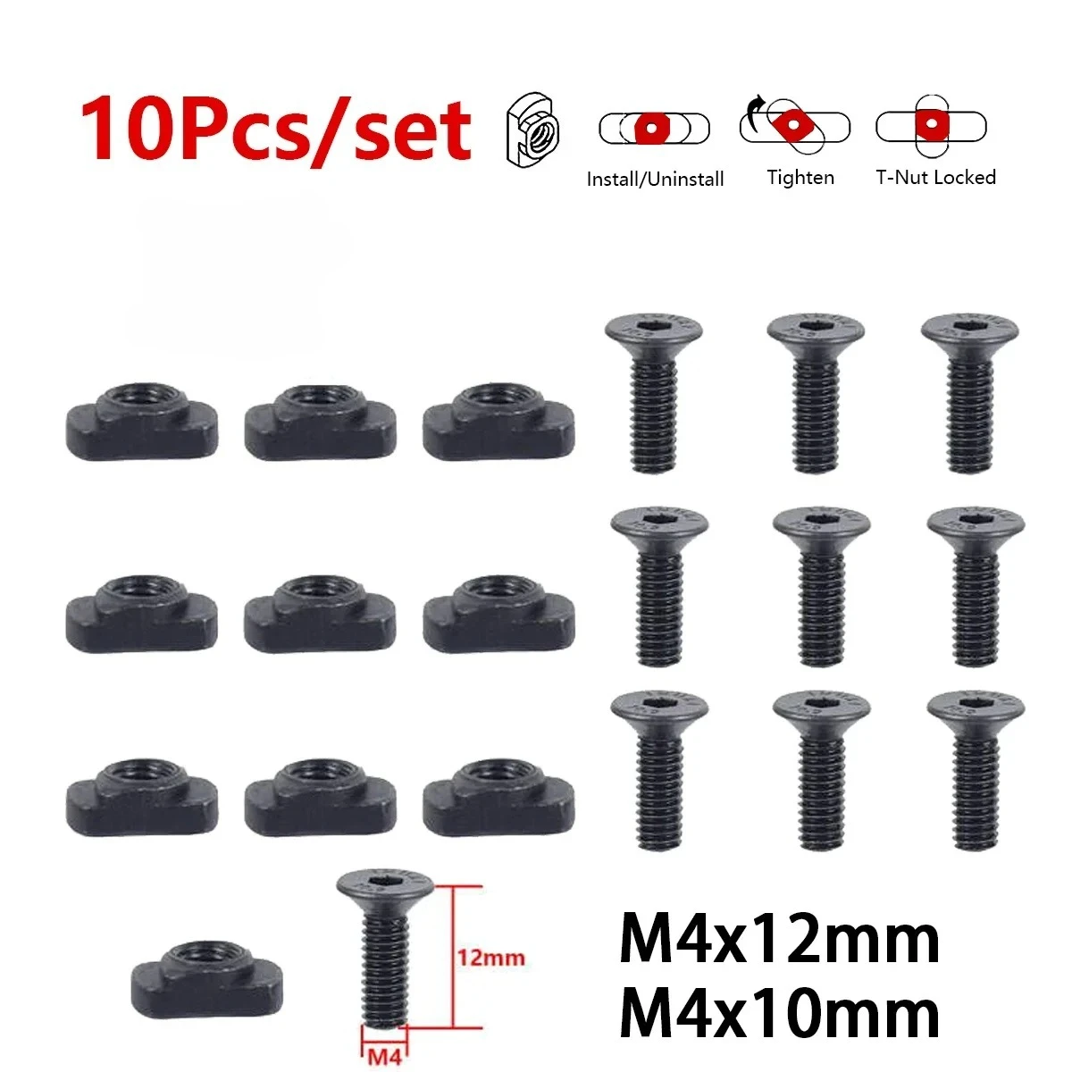 10 Stück/Set M-K Schrauben- und Muttern-Ersatzset für M-K-Schiene, T-Mutter-Schrauben-Ersatzset für M-K-Schiene, Airsoft-Jagdzubehör