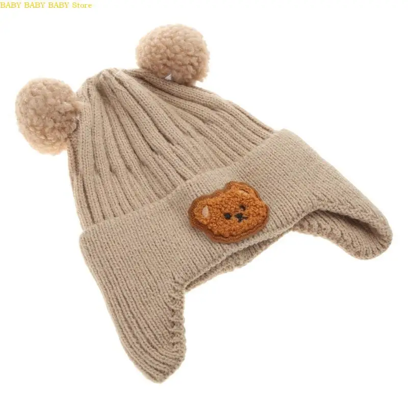 

Q81A зимняя теплая вязаная детская шапка для мальчиков и девочек, милый декор в виде медведя, шапка для маленьких девочек, для