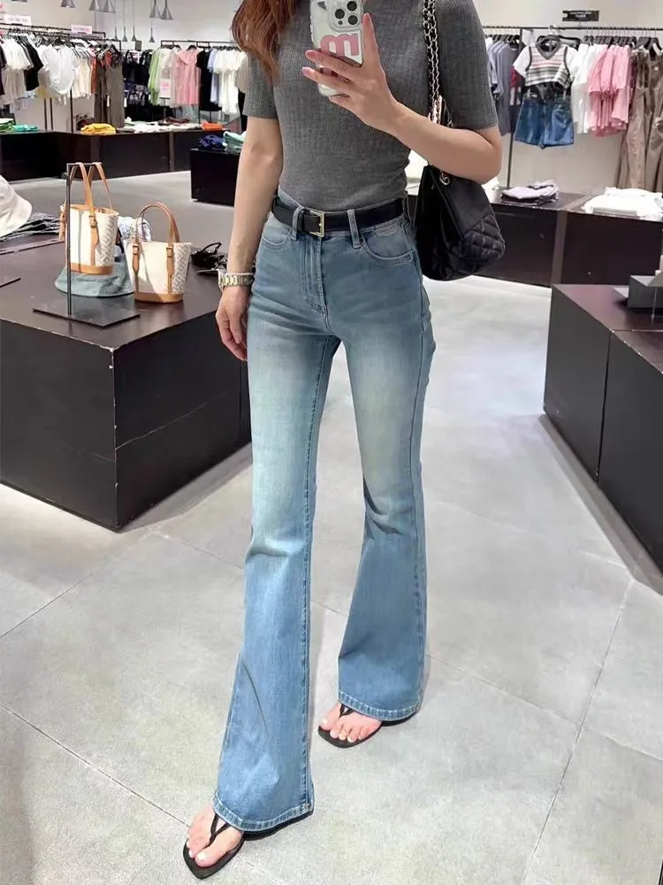 

American Sle High Waist Bell Bot Jeans Women's Straight Leg Slimming Pants Spring 2026 New Arrival Blue Denim Jeans