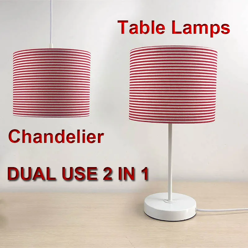 E27 Creative Detachable lampshade Red stripes Circular Linen Fabric 15-40cm Lamp Shade covers for DIY Table Lamp Pendant Replace