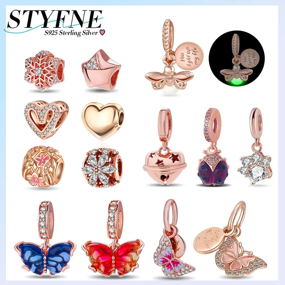 2025 Original brillante oro rosa Luna lindo Robot y corazones encanto cuentas ajuste Original 925 pulsera chapada en plata DIY joyería de mujer