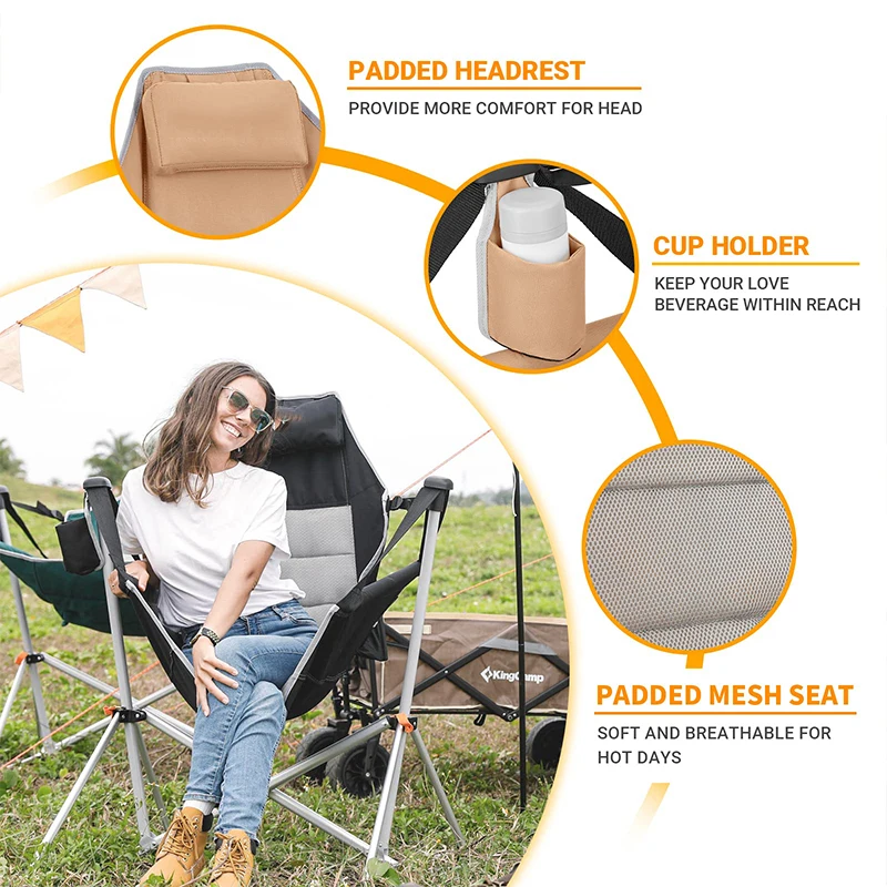 Outdoor Camping Rocking Chair Foldable Swing Chair Lightweight Swivel chair Adjustable Rotating Backrest chair Protable chairs