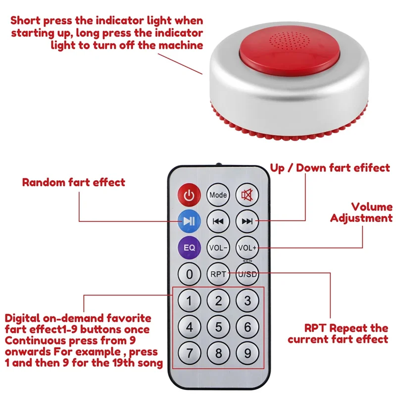 A74E-Remote Fart Machine With 50 Different Realistic Sounds Wireless Controlled Farting Toys With Remote Noise Maker Machine