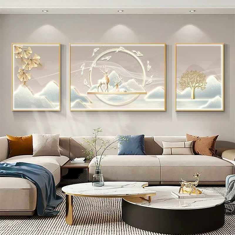 

Living room decorative painting high sense atmosphere backer painting aluminum alloy frame sofa background wall hanging