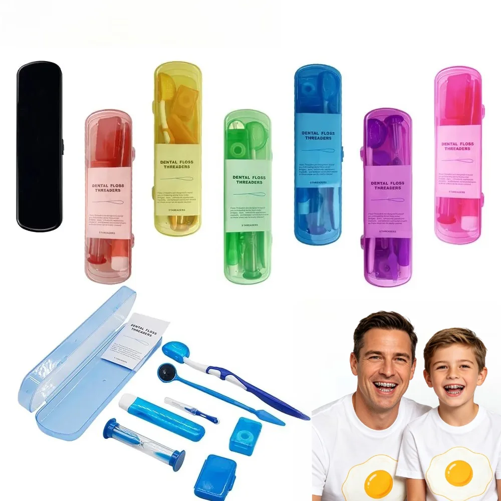 Dental brace cleaning kit, portable orthodontic toothbrush set, oral care dental travel kit - interdental brush, dental wax, dental floss, toothbrush case, available in multiple colors