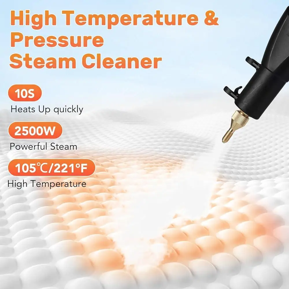 Handheld Steam Cleaner 1500ml High Pressure 2500W Portable Steam Machine with 3 Brush Heads Home Furniture Cleaning