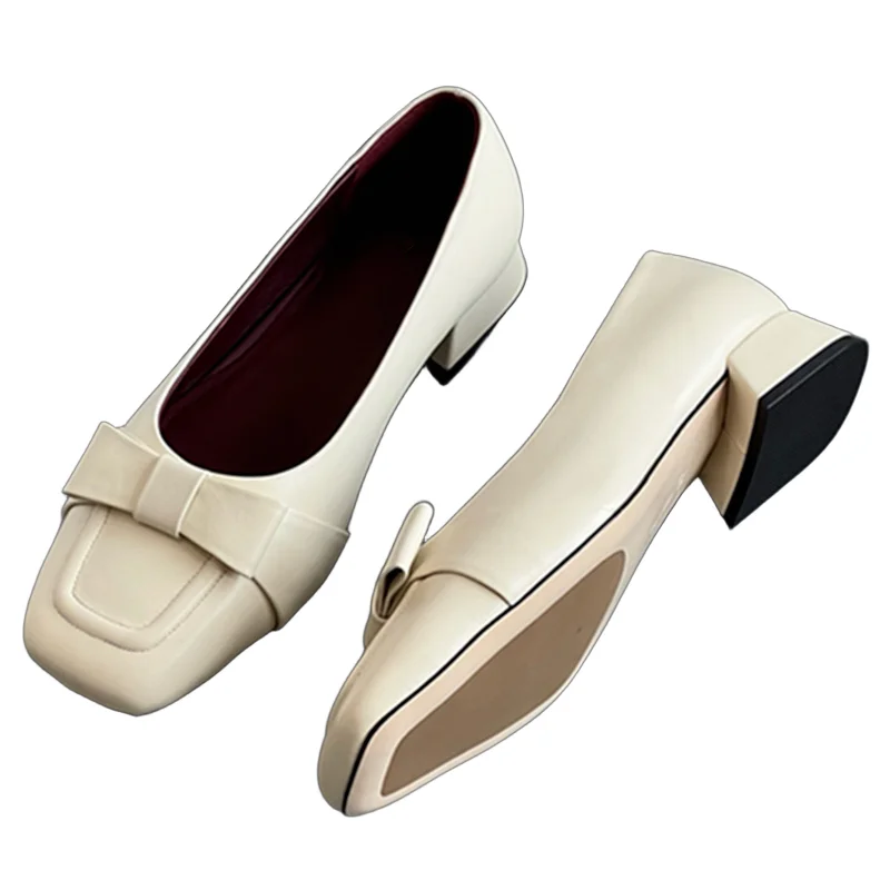 

Withered French Elegant Retro Square Heel Bow Shoes For Women Minimalist Comfortable Mary Jane shoes Commuter Loafers Women