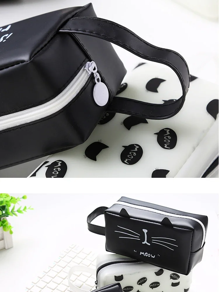 Cute Cat Cosmetic Bag Women Travel Wash Pouch Female Bath Cosmetics Makeup Bag Student Pencil Case Tote Style Toiletry Bag