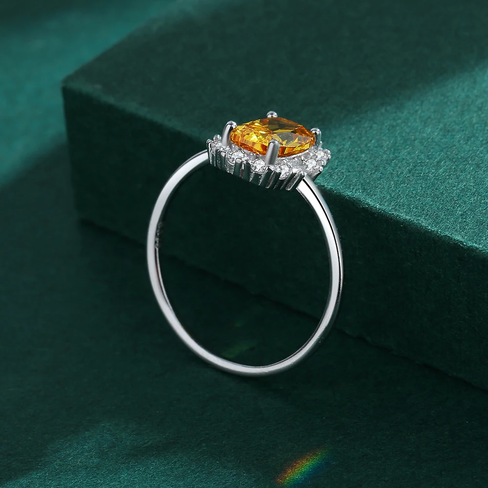 2022 NEW Exquisite Citrine Ring For Women Yellow Gold Real S925 Silver Crystal Diamond Engagement Valentine\'s Day Gift Jewelry