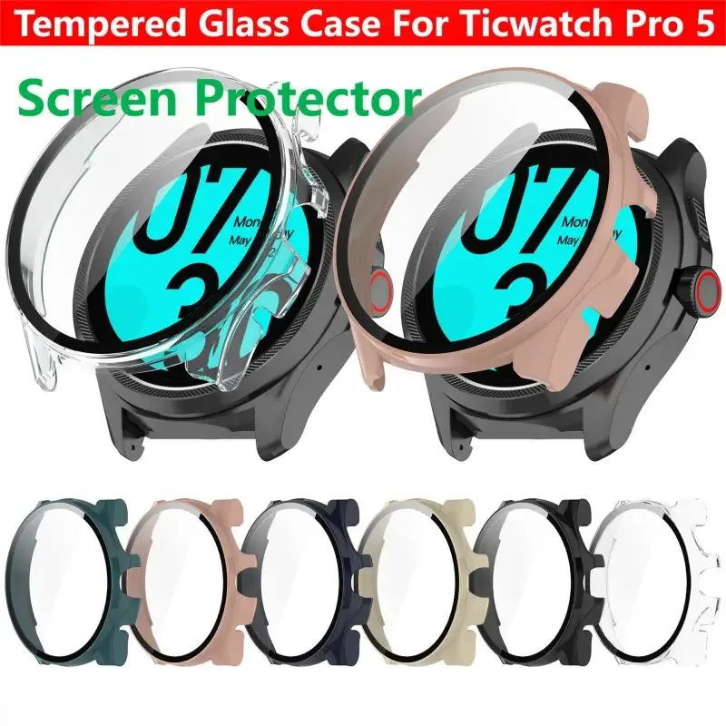 Tempered Glass Case For Ticwatch Pro 5 Smart Watch Strap Protective Bumper Screen Protector Shell Film Tic Watch Pro5 Cover