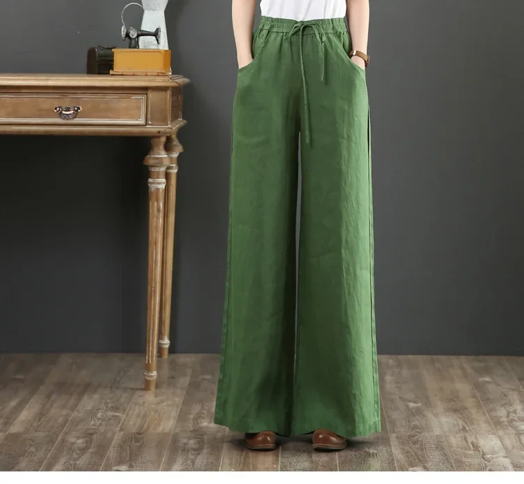 Korean Fashion Women Vintage Causals Cotton Linen High Waist Pants Mopping Straight Trousers Oversized Sweatpants