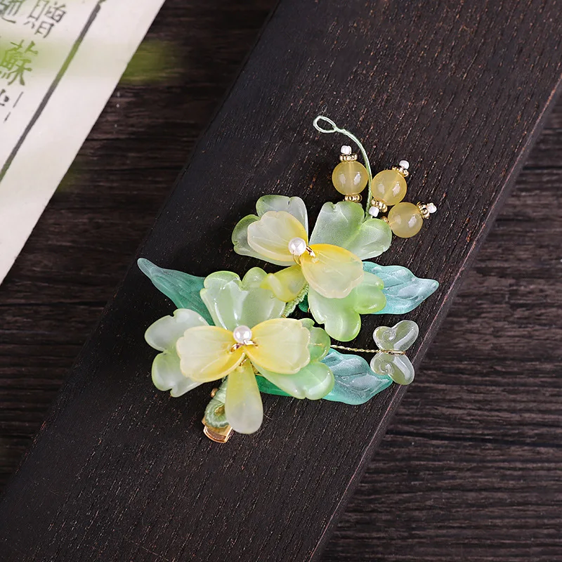 6mm Bracelet Hand String Source Light Green Yellow Flower Antique Hairpin Glass Bead Pendant Hairpin Hanfu Daily Style Disc Hair