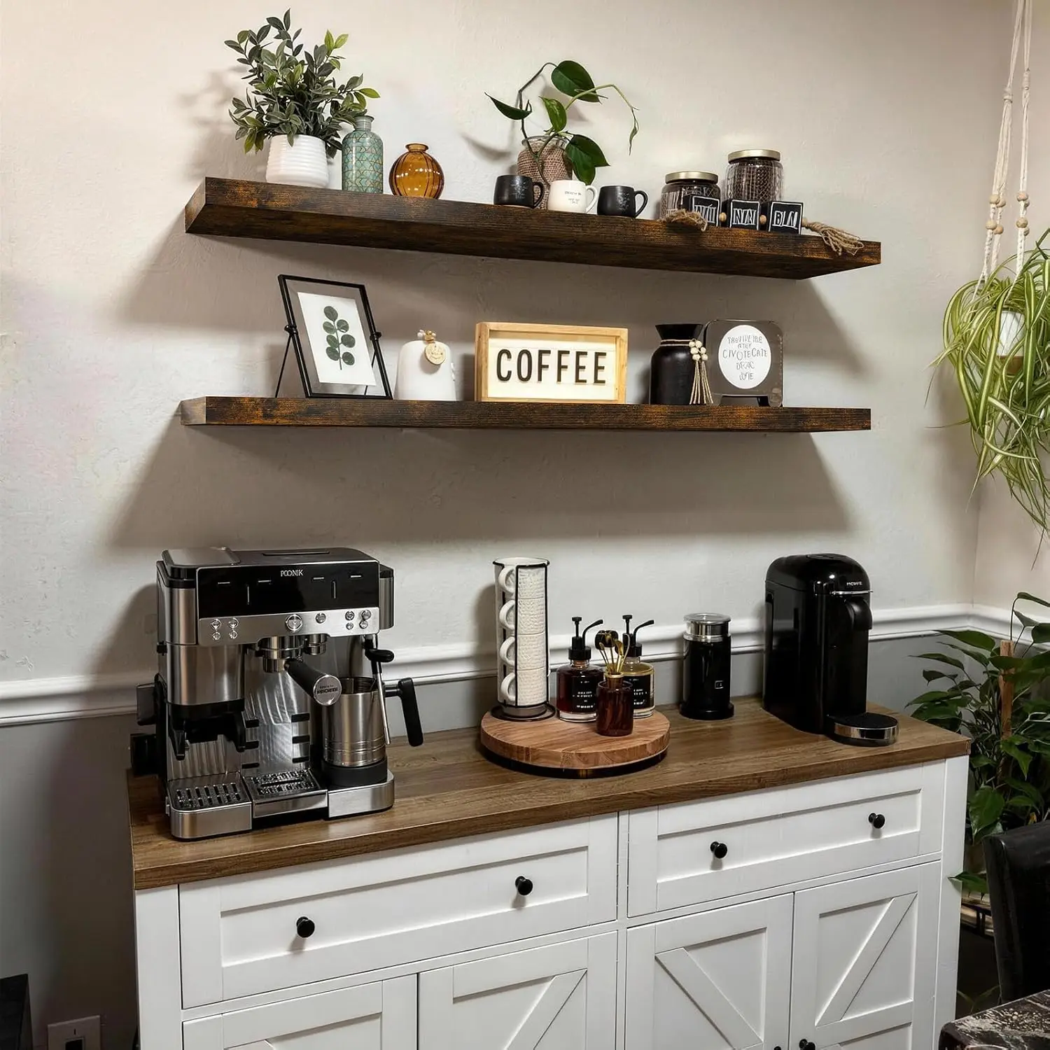 Rustic Brown Floating Shelves 472in Set 2 Wall Mount Wood Shelf Easy Install 30lbs Max Load Hidden Bracket Coffee Bar Book Bedro