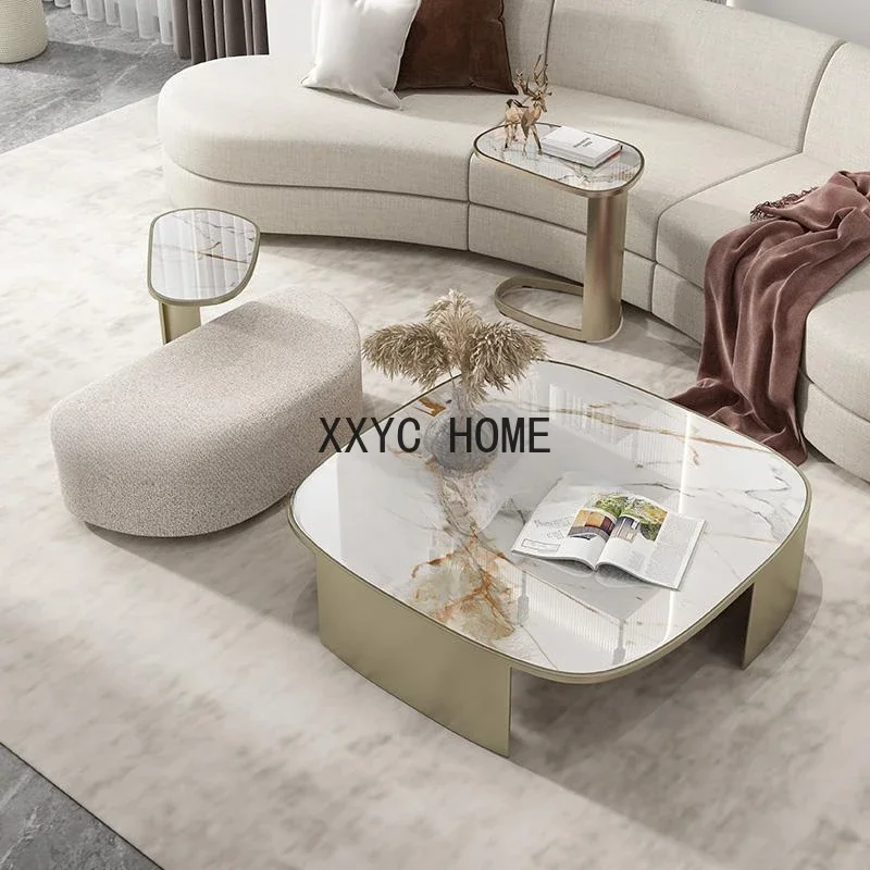 Design Coffee Table Set Of 3 Combination Stainless Steel Bases Sintered Stone Marble Living Room Center Table