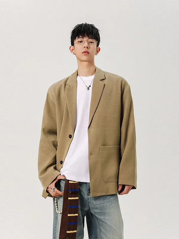 

Casual Sle Men's Single-Button Loose Fit Suit Jaet Spring Autumn New Arrival Versatile High-End Feeling Turn-down Collar