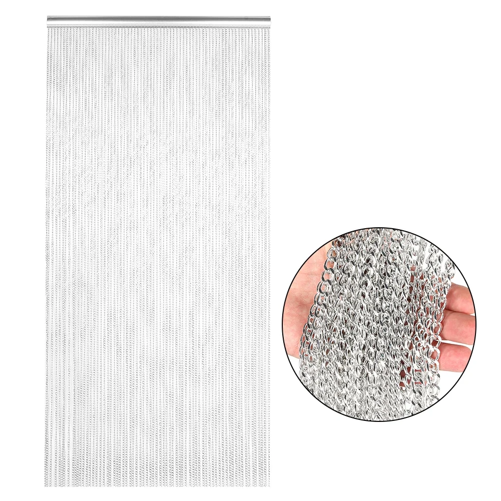 Household Hanging Metal Aluminum Chain Curtain Kit for Room Office Store Decoration Silver 90*214.5cm