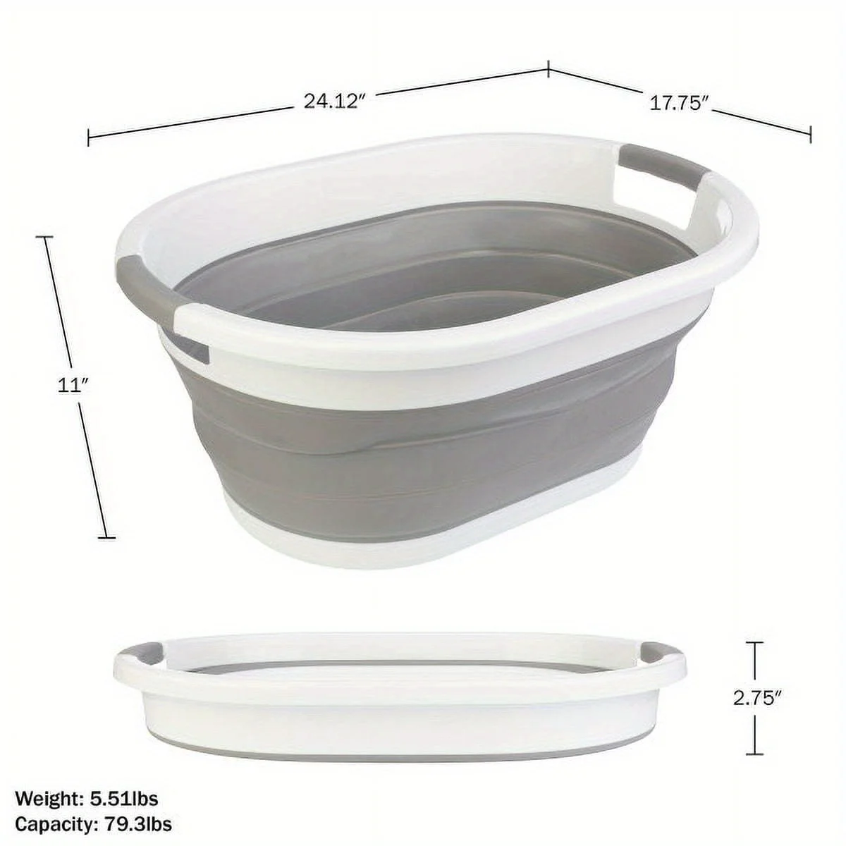 10.3 gal Portable Laundry Basket, Gray, Storage basket, storage container