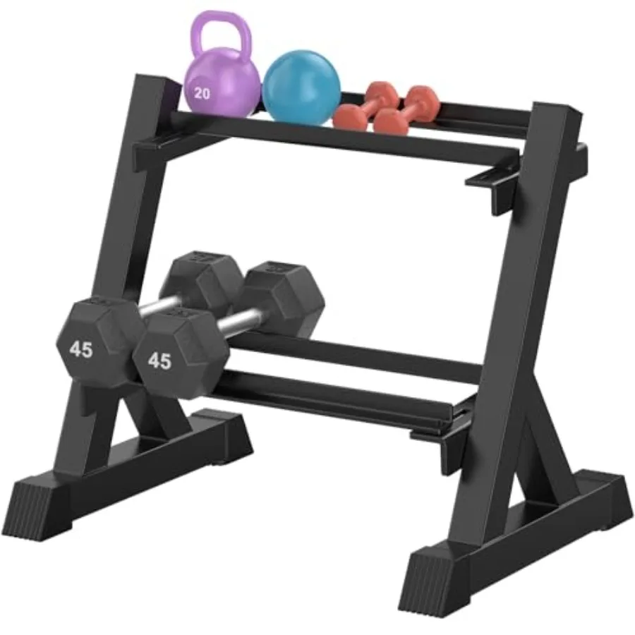 

2-Tier Adjustable Dumbbell Rack Stand for Home Gym Heavy-Duty Metal Weight Holder in Black Supports Up to 300 lbs Fits Dumbbell